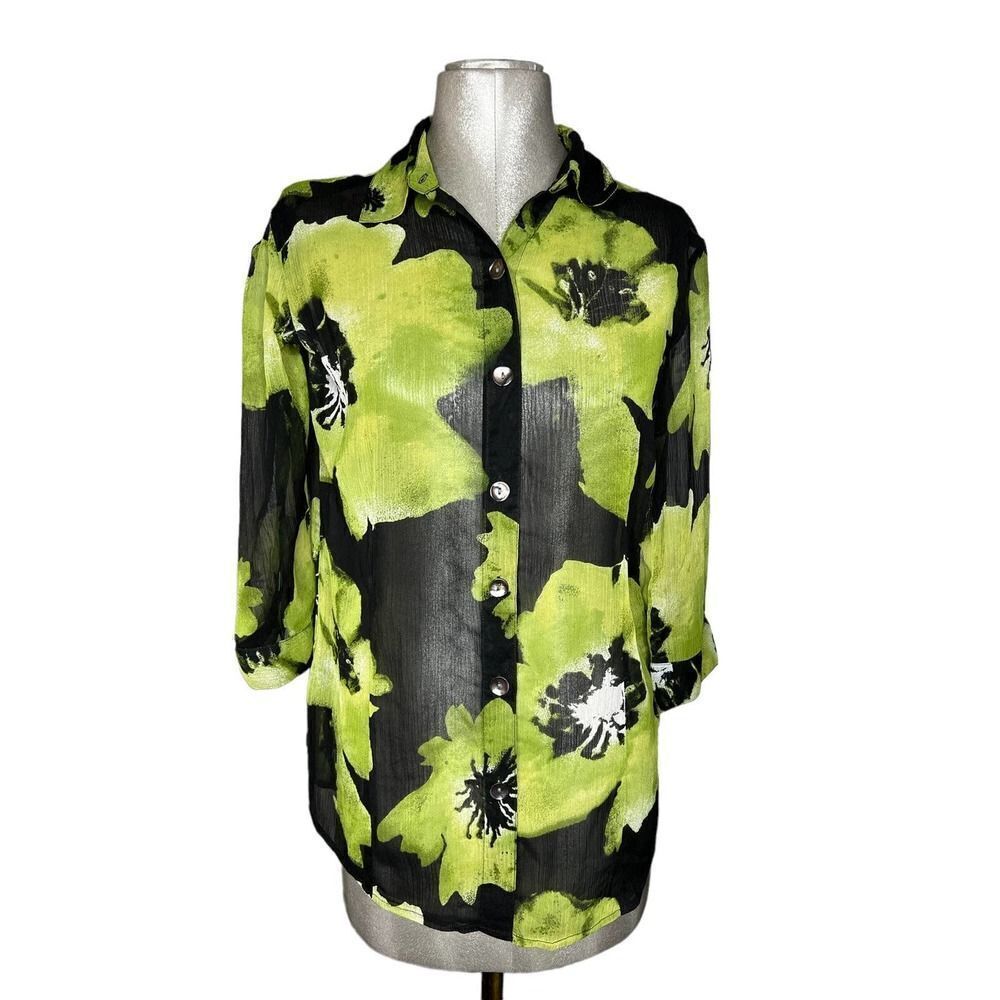 Chico’s Sz 1 Additions Botanical Print Button Down